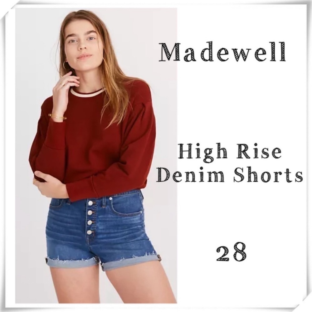 MADEWELL High Rise Denim Shorts Derby Wash Button-Front Edition Size 28 #K5970